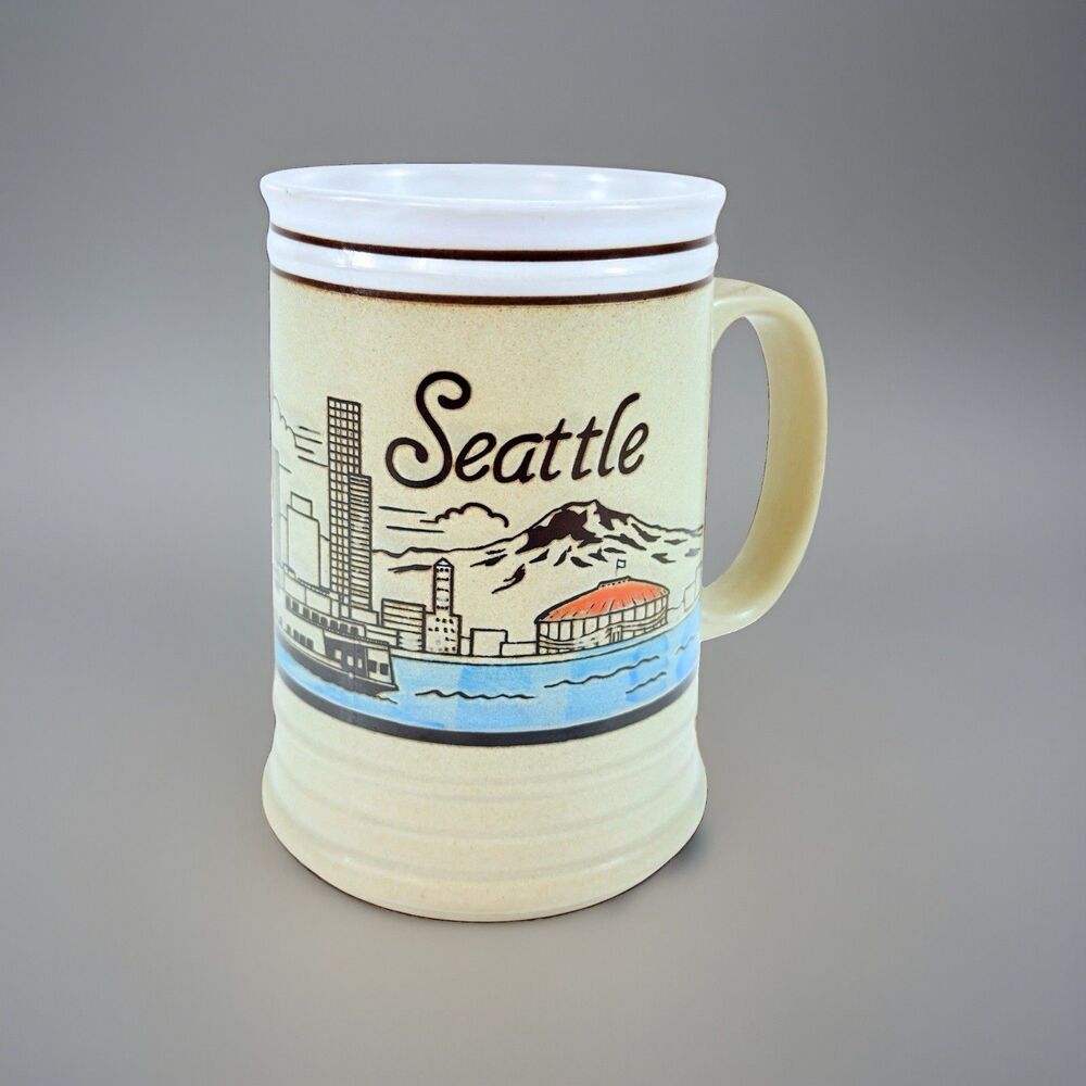 Vtg 1980s SEATTLE Skyline Stoneware Souvenir Coffee Mug: Smith Western Co. JAPAN
